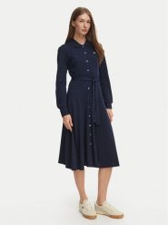 Lacoste Sukienka koszulowa EF5299 Granatowy Regular Fit. Niebieskie sukienki Lacoste, na co dzień, bez wzorów, z bawełny, bez kołnierzyka, bez ramiączek, koszulowe. Za 834.99 zł.