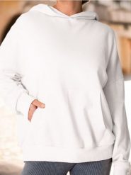 Bluza hoodie z kieszenią - kremowy. Białe bluzy Sinsay, l, bez wzorów, z dzianiny, bez kaptura. W wyprzedaży za 19.99 zł.