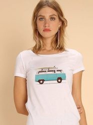 WOOOP Koszulka "Blue Van" w kolorze białym rozmiar: M. Białe bluzki Wooop, m, bez wzorów, z bawełny, bez kołnierzyka, bez ramiączek. Za 61.46 zł.