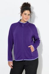 Damskie Funkcyjna bluza rozpinana stójka długi rękaw z recyklingu. Fioletowe bluzy Ulla Popken, plus size, bez wzorów, z dresówki, bez kaptura. Za 279.99 zł.