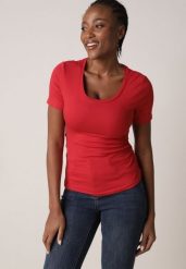 Czerwony Prążkowany T-shirt Ozdobiony po Bokach Marszczeniem Nedisa. Czerwone t-shirty Born2be, m, bez wzorów, z jeansu, bez kołnierzyka, bez ramiączek. Za 49.99 zł.