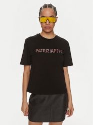 Patrizia Pepe T-Shirt 2M4389/J089-K103 Czarny Regular Fit. Czarne t-shirty Patrizia Pepe, m, bez wzorów, z bawełny, bez kołnierzyka, bez ramiączek. Za 299.99 zł.