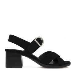 Sandały JENNY. Czarne sandały Jenny, bez wzorów, bez obcasa, na słupku, bez zapięcia. Za 129.99 zł.