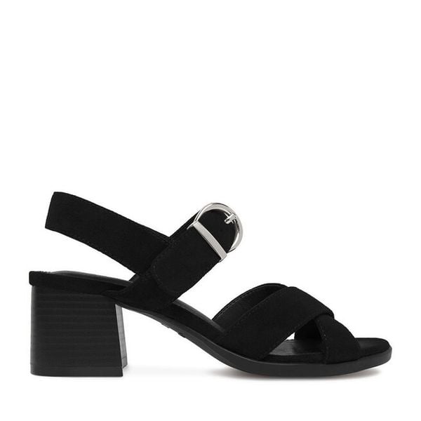 Sandały JENNY. Czarne sandały Jenny, bez wzorów, bez obcasa, na słupku, bez zapięcia. Za 129.99 zł.