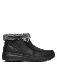 Skechers Botki Glacial Ultra 144221/BBK Czarny. Czarne botki Skechers, bez wzorów, z materiału, bez obcasa, na płaskiej podeszwie, bez zapięcia. Za 399.99 zł.