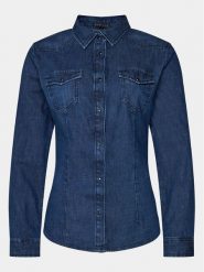 Sisley Koszula jeansowa 5TKL5QF66 Granatowy Regular Fit. Niebieskie koszule Sisley, xs, bez wzorów, z bawełny, bez kołnierzyka, bez ramiączek. Za 89.99 zł.