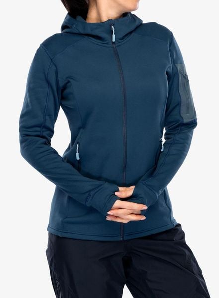 Bluza z kapturem damska Rab Modulus Hoody. Niebieskie bluzy RAB, na zimę, m, bez wzorów, z materiału, z kapturem. Za 423.49 zł.