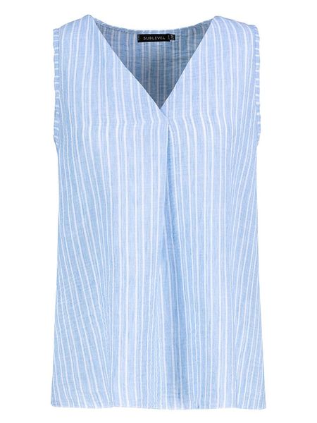 Sublevel Bluzka w kolorze błękitno-białym rozmiar: S/M. Białe bluzki Sublevel, m, bez wzorów, bez kołnierzyka, bez ramiączek. Za 61.17 zł.