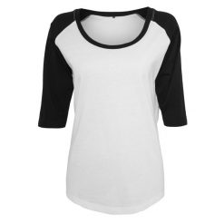 Damska Koszulka Kontrastowa 3/4 Długości Raglan. Białe bluzki BUILD YOUR BRAND, l, bez wzorów, sportowe, bez kołnierzyka, bez ramiączek. Za 55.99 zł.
