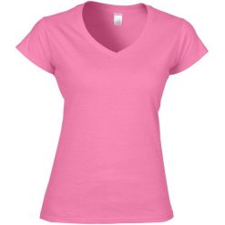 Koszulka Damska Krótki Rękaw VNeck. Fioletowe bluzki GILDAN, l, bez wzorów, sportowe, bez kołnierzyka, bez ramiączek. Za 36.99 zł.