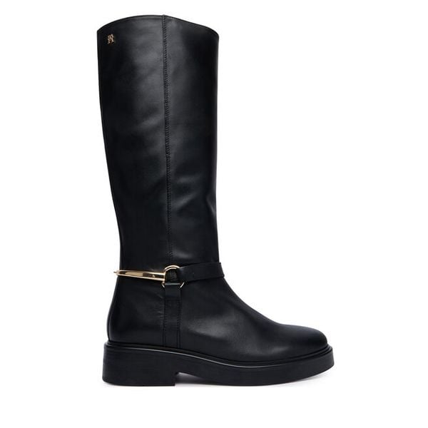 Oficerki Tommy Hilfiger. Czarne kozaki TOMMY HILFIGER, bez obcasa, na płaskiej podeszwie, bez zapięcia. Za 1,299.00 zł.