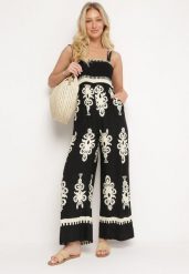 Czarno-Beżowy Kombinezon z Wiskozy na Ramiączkach z Marszczoną Górą i Długimi Nogawkami Teseria. Czarne sukienki Born2be, na co dzień, na lato, l, bez wzorów, z wiskozy, eleganckie, bez kołnierzyka, bez ramiączek. Za 119.99 zł.