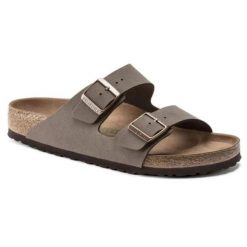 Klapki damskie Birkenstock Arizona BS Birko-flor. Brązowe klapki Birkenstock, bez wzorów, z jeansu, bez obcasa. Za 287.00 zł.