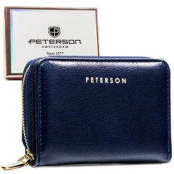 Portfel damski Peterson PTN 010-HF granatowy. Niebieskie portfele Peterson, bez wzorów, ze skóry ekologicznej. Za 56.99 zł.