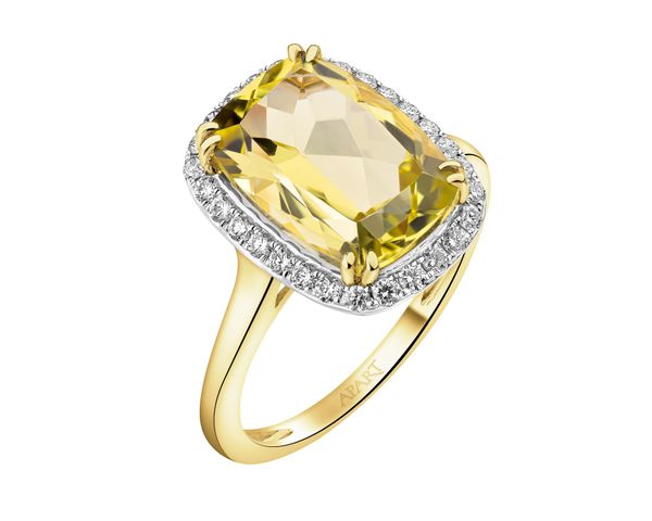 Pierścionek z żółtego złota z brylantami i kwarcem Lemon - próba 585. Żółte pierścionki Apart, z brylantem, złote. Za 6,990.00 zł.