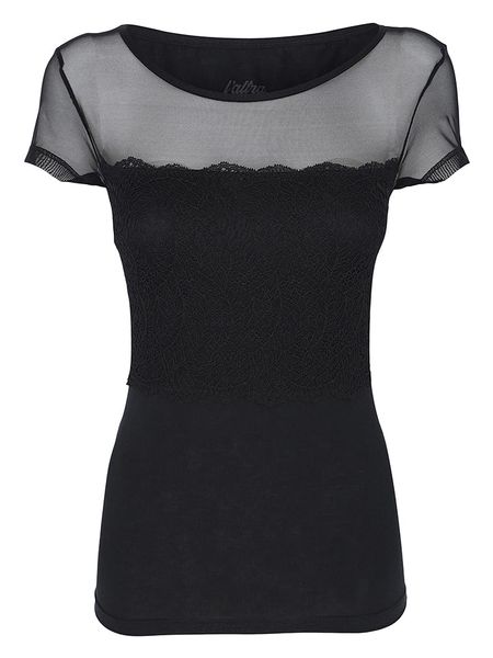COTONELLA Koszulka w kolorze czarnym rozmiar: XL. Czarne bluzki COTONELLA, xl, bez wzorów, z koronki, bez kołnierzyka, bez ramiączek. Za 41.39 zł.
