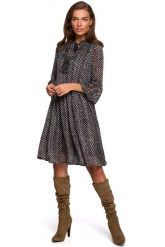 Sukienka z Falbankami w Kropki - Model 1. Czarne sukienki MOE, l, bez wzorów, z materiału, wizytowe, bez kołnierzyka, bez ramiączek. Za 334.90 zł.