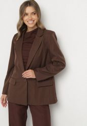 Brązowa Pudełkowa Marynarka Jednorzędowa z Usztywnioną Linią Ramion Foella. Brązowe marynarki i żakiety Born2be, l, bez wzorów, z jeansu, eleganckie. Za 139.99 zł.