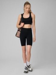 Legginsy do biegania krótkie damskie z wysokim stanem bezszwowe. Fioletowe legginsy 4f, l, bez wzorów, z dzianiny, z podwyższonym stanem, krótkie. Za 99.99 zł.