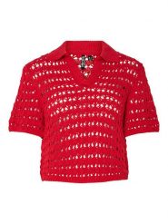 Pieces Koszulka "Filuca" w kolorze czerwonym rozmiar: L. Czerwone bluzki Pieces, l, bez wzorów, z poliamidu, bez kołnierzyka, bez ramiączek. Za 83.03 zł.