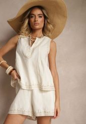 Jasnobeżowe Szorty High Waist z Bawełny z Ozdobnym Haftem Korimizza. Brązowe szorty Renee, bez wzorów, z bawełny, eleganckie, z podwyższonym stanem. Za 74.99 zł.