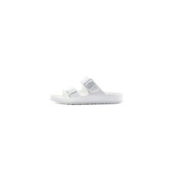 Klapki damskie Birkenstock Arizona Eva. Białe klapki Birkenstock, bez wzorów, z materiału, bez obcasa. Za 349.00 zł.