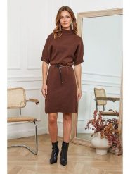 Joséfine Sukienka dzianinowa "Beka" w kolorze jasnobrązowym rozmiar: M. Brązowe sukienki Joséfine, na co dzień, m, bez wzorów, z dzianiny, bez kołnierzyka, bez ramiączek, midi, proste. Za 179.22 zł.