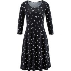 Sukienka, rękawy 3/4 bonprix czarno-biały. Czarne sukienki bonprix, bez wzorów, z bawełny, bez kołnierzyka, bez ramiączek. Za 89.99 zł.
