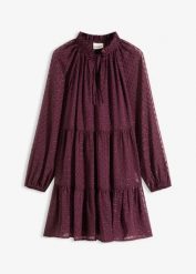 Sukienka tunikowa w połyskujący wzór. Czerwone sukienki bonprix, bez wzorów, bez kołnierzyka, bez ramiączek. Za 189.99 zł.