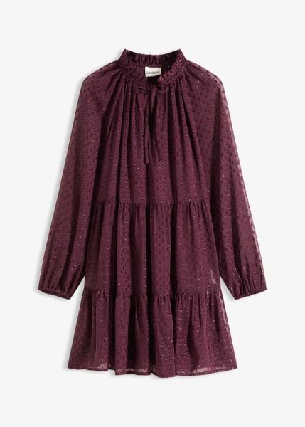 Sukienka tunikowa w połyskujący wzór. Czerwone sukienki bonprix, bez wzorów, bez kołnierzyka, bez ramiączek. Za 189.99 zł.