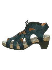 Think! Skórzane sandały "Traudi" w kolorze zielonym rozmiar: 41. Zielone sandały Think!, bez wzorów, z otwartym noskiem, bez obcasa, na koturnie, bez zapięcia. Za 305.92 zł.