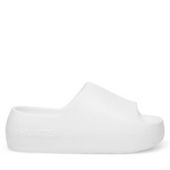 Klapki Hunter. Białe klapki Hunter, bez wzorów, bez obcasa. Za 79.99 zł.