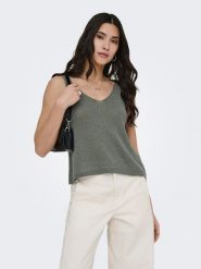 JDY Top dzianinowy w kolorze khaki rozmiar: XS. Brązowe topy JDY, xs, bez wzorów, z dzianiny, bez kołnierzyka, bez ramiączek. Za 61.46 zł.