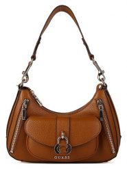 Guess Torebka w kolorze jasnobrązowym - 28 x 18 x 7 cm rozmiar: onesize. Brązowe torby na ramię Guess, z aplikacjami, z materiału, na ramię, bez dodatków. Za 391.95 zł.