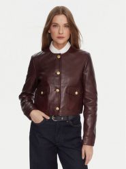 Tommy Hilfiger Kurtka skórzana WW0WW46861 Bordowy Regular Fit. Czerwone kurtki TOMMY HILFIGER, bez wzorów, ze skóry, bez kaptura. Za 2,189.00 zł.