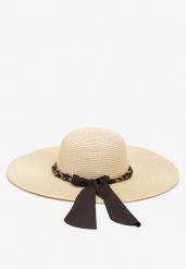 Czarno-Beżowy Kapelusz ze Splecioną Apaszką Boho z Naturalnej Plecionki Aielis. Czarne kapelusze Renee, bez wzorów. W wyprzedaży za 39.99 zł.