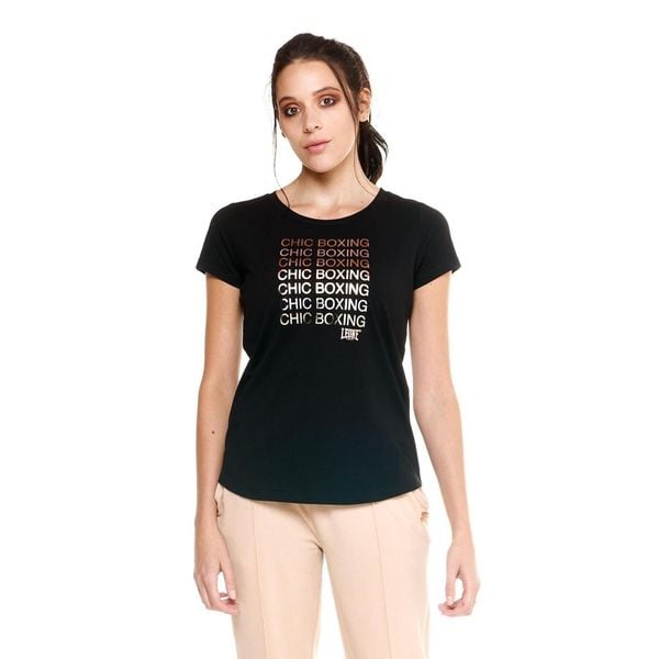 Damska koszulka Leone z krótkim rękawem Winter Chic Boxing. Czarne bluzki LEONE 1947 APPAREL, l, bez wzorów, z tkaniny, sportowe, bez kołnierzyka, bez ramiączek. W wyprzedaży za 98.90 zł.