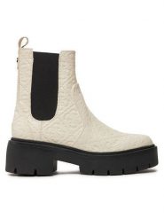 Guess Sztyblety Shuze FLTSHU FAL10 Biały. Białe botki Guess, z aplikacjami, ze skóry, bez obcasa, na płaskiej podeszwie, bez zapięcia. Za 739.99 zł.