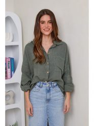 Rodier Lin Lniana koszula w kolorze khaki rozmiar: L/XL. Brązowe koszule Rodier Lin, l, bez wzorów, ze lnu, bez kołnierzyka, bez ramiączek. Za 176.91 zł.