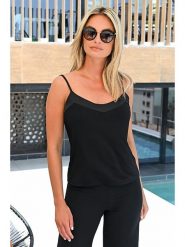 Bleu d'Azur Top "Lolita" w kolorze czarnym rozmiar: 38. Czarne topy Bleu d'Azur, w ażurowe wzory, bez kołnierzyka, bez ramiączek. Za 132.45 zł.