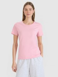 4F T-shirt regular gładki damski - różowy XS. Czerwone t-shirty 4f, xs, bez wzorów, z bawełny, bez kołnierzyka, bez ramiączek. Za 49.99 zł.