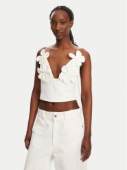 BARDOT Top 59727TB1 Biały Regular Fit. Białe topy Bardot, bez wzorów, z syntetyku, bez kołnierzyka, bez ramiączek. Za 369.99 zł.