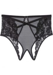 Figi ouvert z wysoką talią. Czarne figi bonprix, bez wzorów, z koronki. Za 62.99 zł.