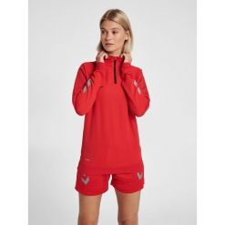 Damska bluza z zamkiem błyskawicznym Hummel Lead. Czerwone bluzy Hummel, na wiosnę, xl, bez wzorów, z elastanu, bez kaptura. Za 198.50 zł.