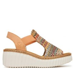 Sandały Rieker. Sandały Rieker, bez wzorów, bez obcasa, na koturnie, bez zapięcia. Za 259.99 zł.