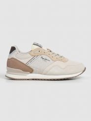 Pepe Jeans FOOTWEAR Sneakersy "London Logo" w kolorze kremowo-beżowym rozmiar: 40. Brązowe trampki Pepe Jeans FOOTWEAR, bez wzorów, z jeansu, bez zapięcia. Za 200.60 zł.