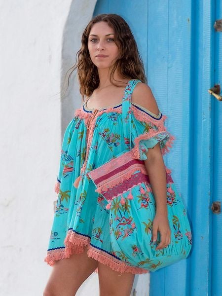 Isla Bonita by SIGRIS Bluzka w kolorze turkusowym ze wzorem rozmiar: XL. Niebieskie bluzki Isla Bonita by SIGRIS, xl, bez wzorów, z bawełny, bez kołnierzyka, bez ramiączek. Za 79.40 zł.