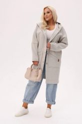 Dzianinowy płaszcz z kapturem Noor zapinany na guziki z kokosa PLUS SIZE XXL OVERSIZE. Szare płaszcze Moda Size Plus Iwanek, na jesień, plus size, bez wzorów, z dzianiny, z kapturem. Za 329.90 zł.