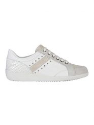 Geox Skórzane sneakersy "Myria" w kolorze biało-beżowym rozmiar: 37. Białe trampki Geox, bez wzorów, z materiału, bez zapięcia. Za 150.37 zł.