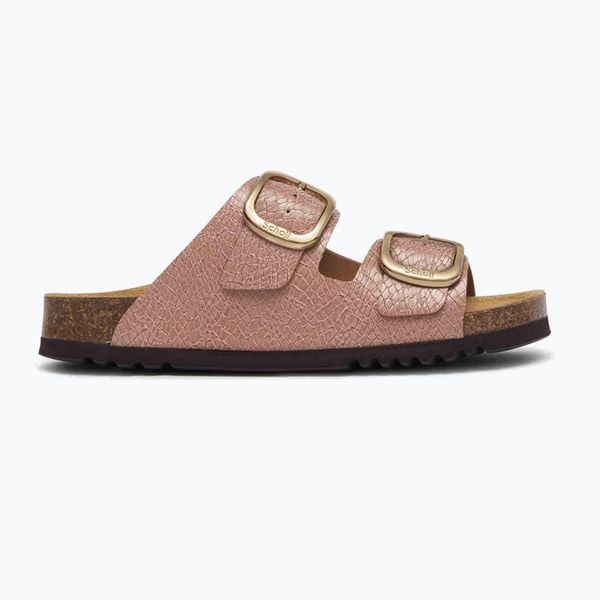 Klapki damskie Scholl Noelle Syntetic Reptile. Czerwone klapki Scholl, bez wzorów, z materiału, bez obcasa. Za 279.99 zł.